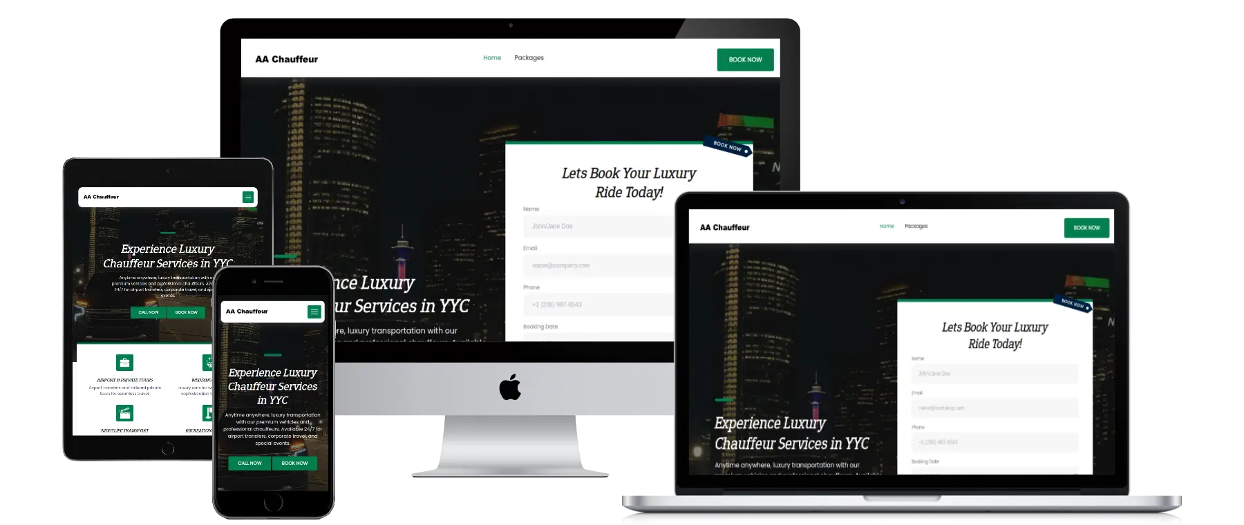 aa chauffeur website snapshop